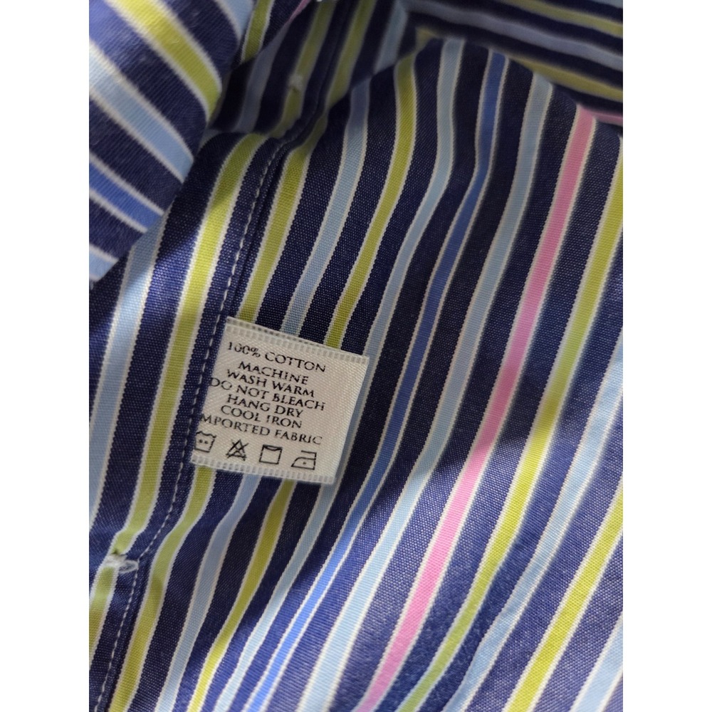 Robert Talbott Estate Mens M Navy Multi Stripe Cotton Button Shirt USA - Picture 9 of 9